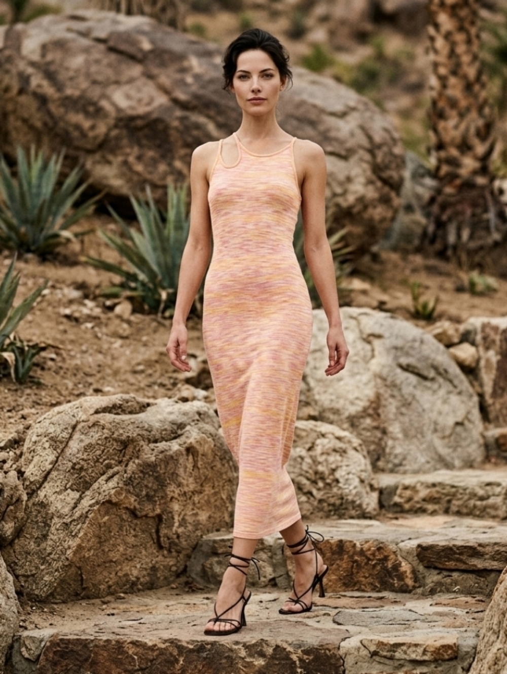 Callahan Knitwear Zoe Dress in Mango Space Dye Size Large